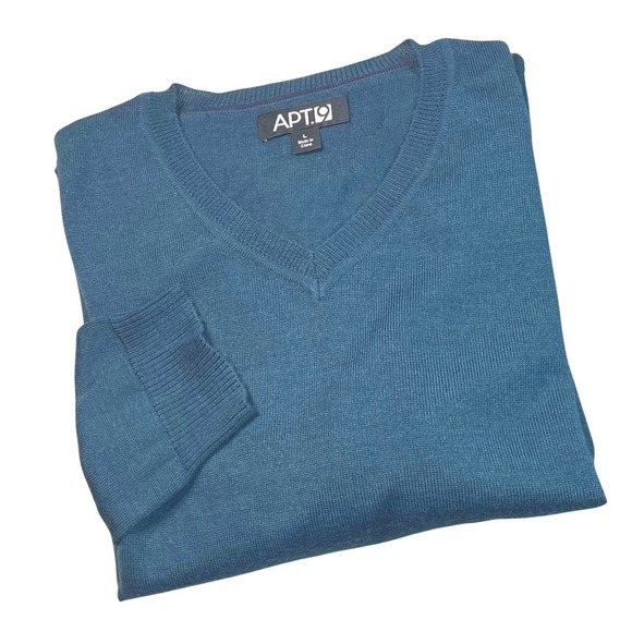 Apt. 9 Other - APT 9 Mens V Neck Sweater Large Merino Wool Blend Dark Teal Pullover Soft Luxury